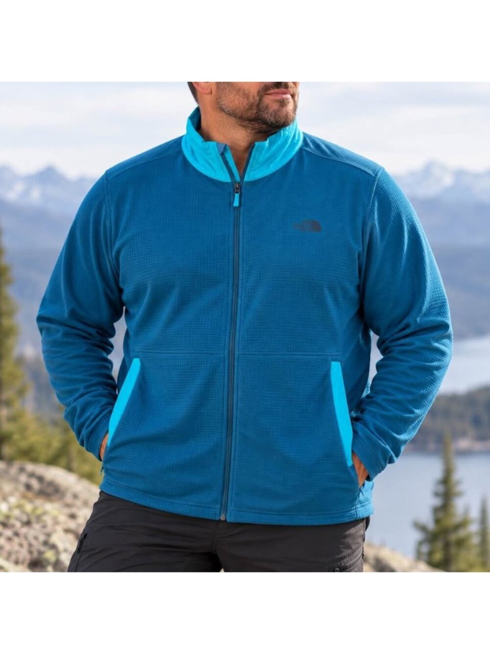 The North Face Wayroute Men’s XXL Full Zip Grid Fleece Jacket Blue Teal